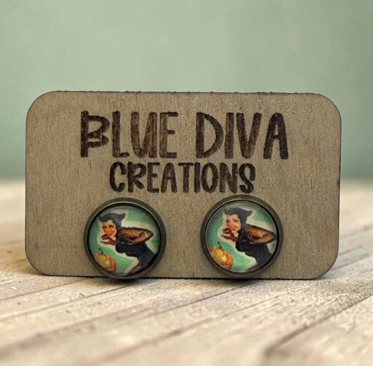 Retro Halloween Pinup 12mm Pumpkin Earrings