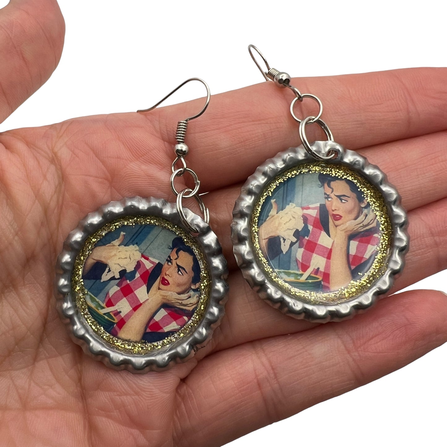Vintage Kitchen Housewife Bottle Cap Earrings