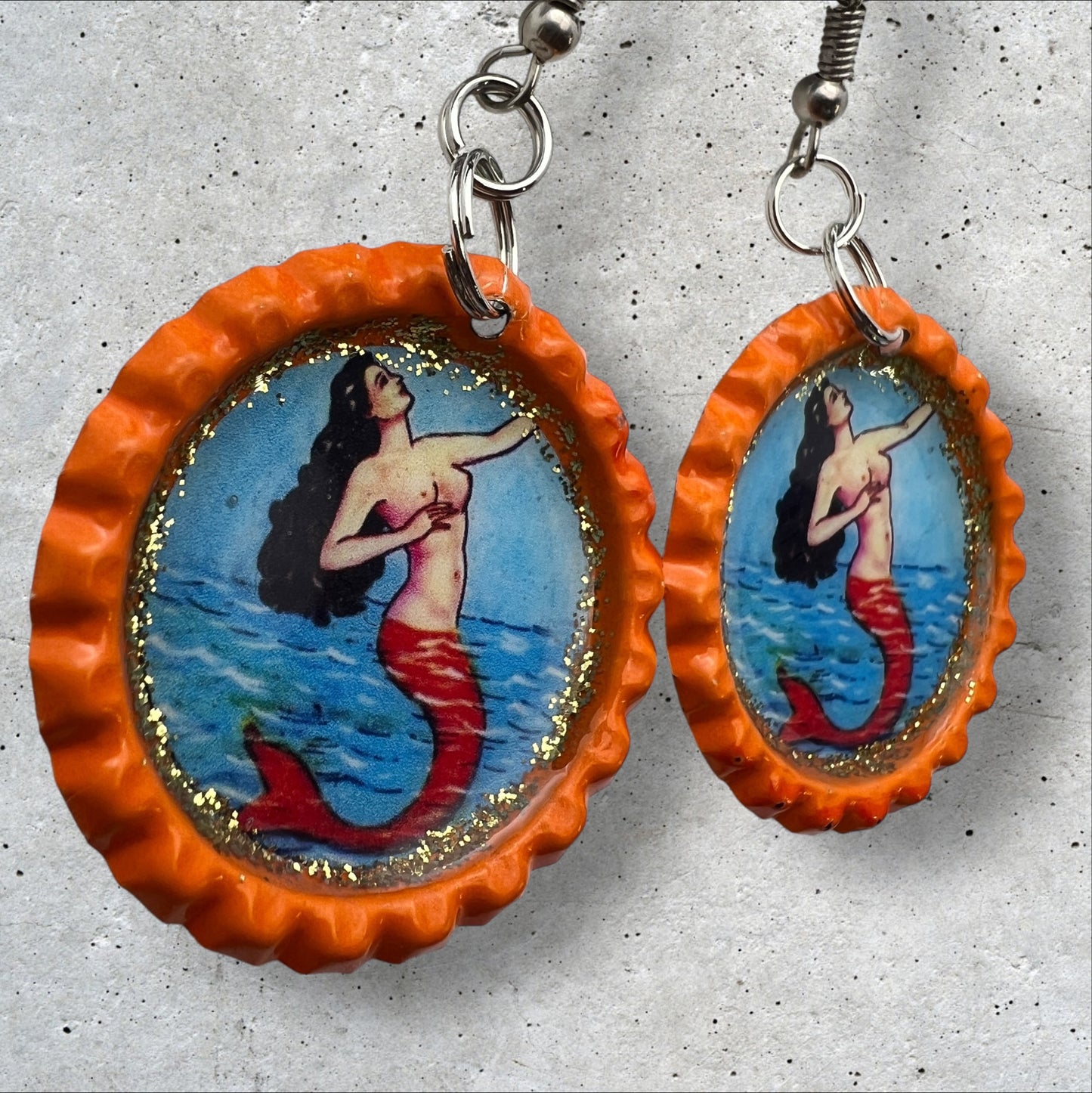 La Sirena Mexican Loteria Bottle Cap Earrings