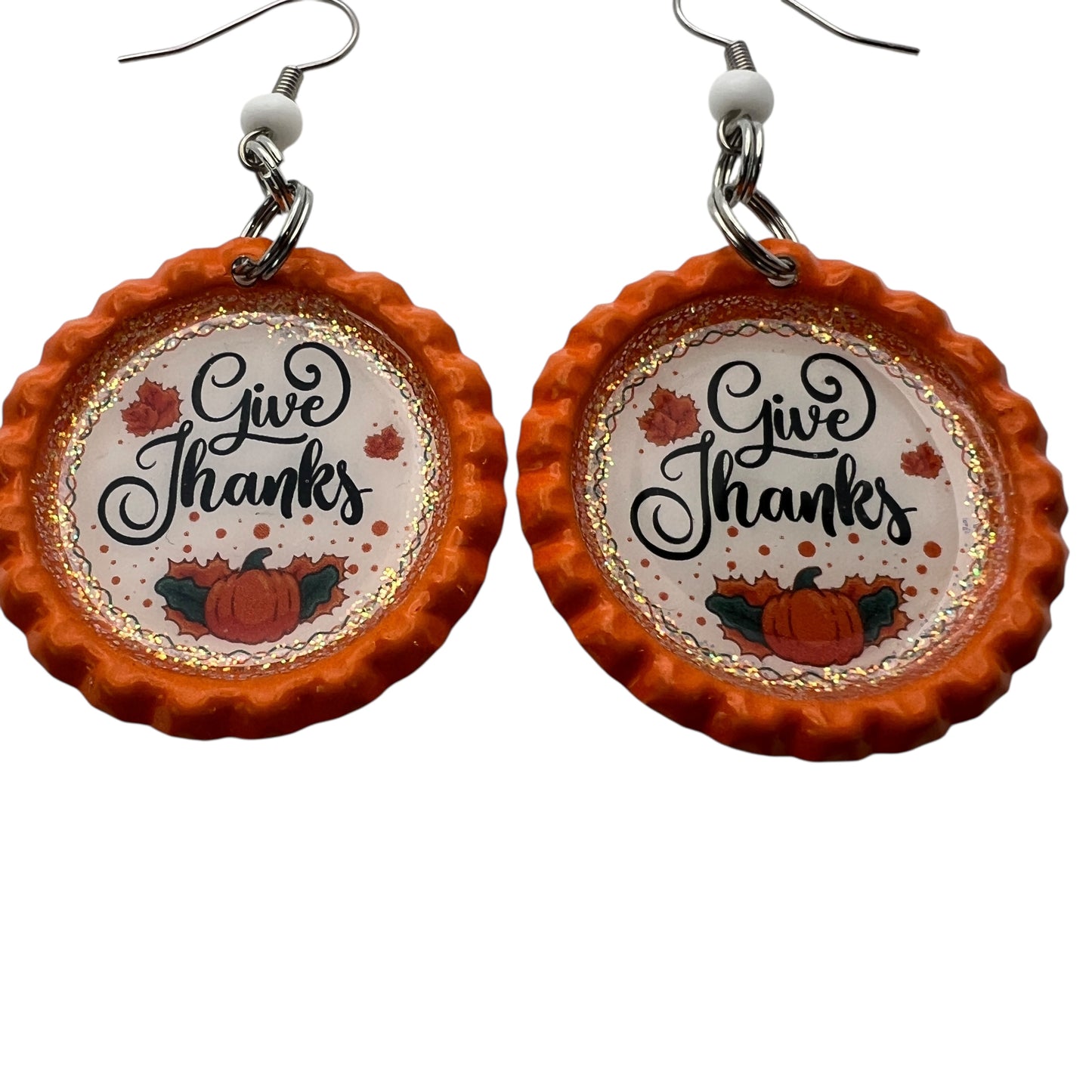 Give Thanks Pumpkin Bottle Cap Earrings