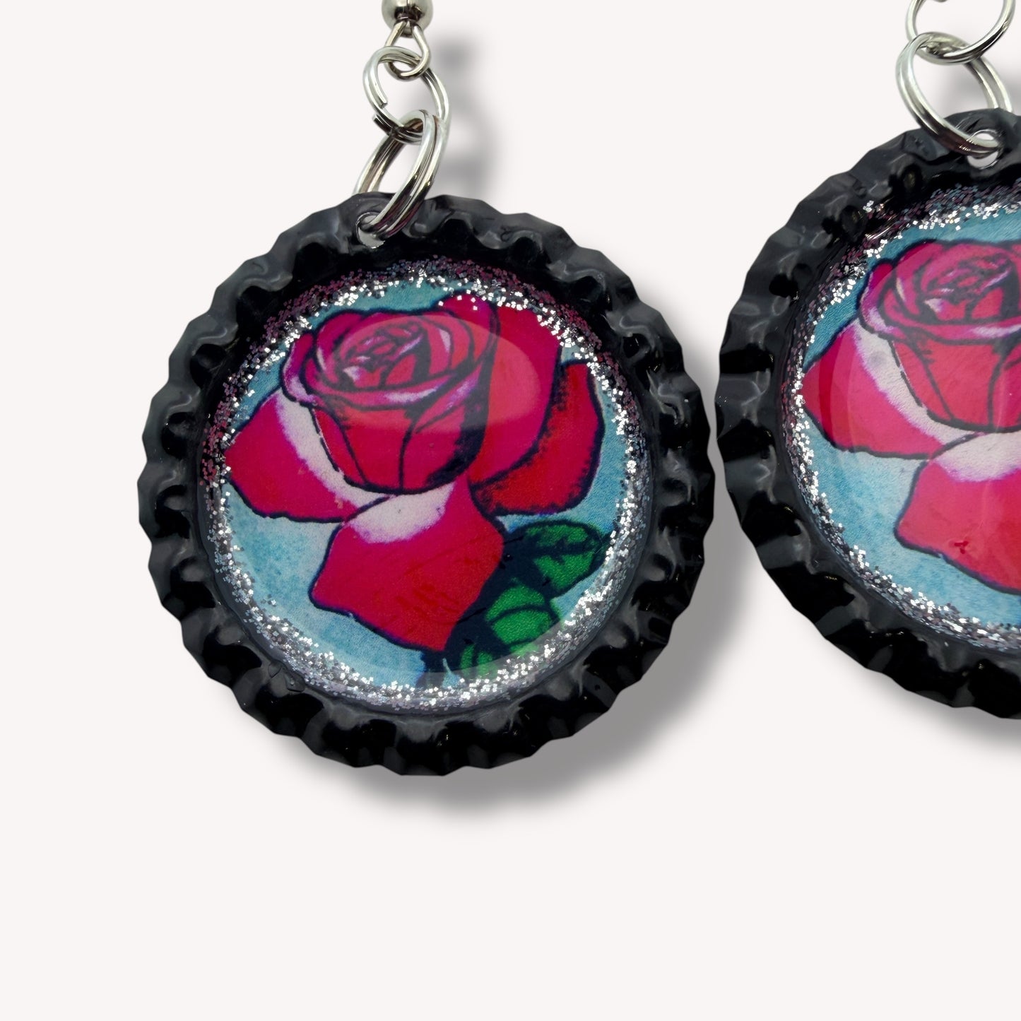 “La Rosa” Bottle Cap Earrings