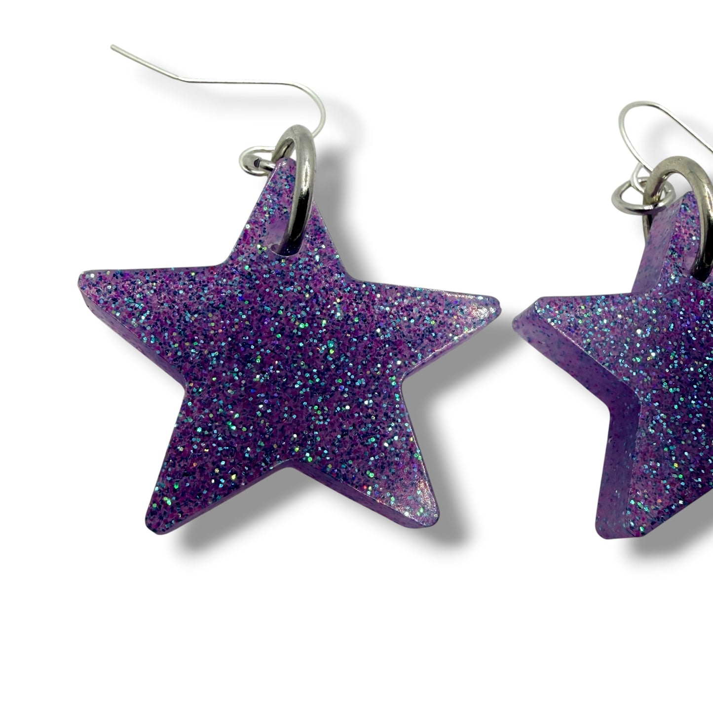 Purple Glitter Resin Star Earrings