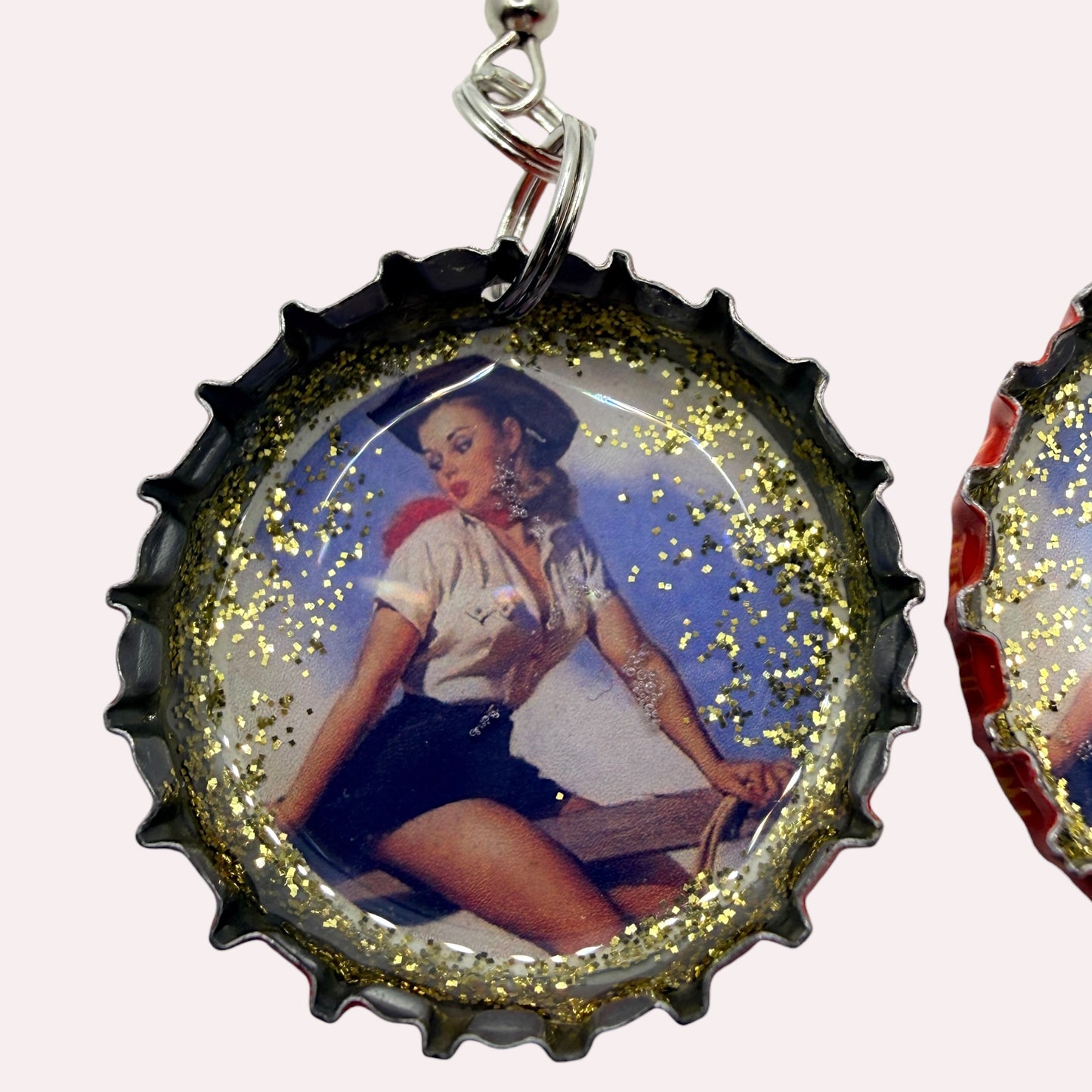 Upcycled Shiner Bock Bottle Cap Retro Cowgirl Earrings