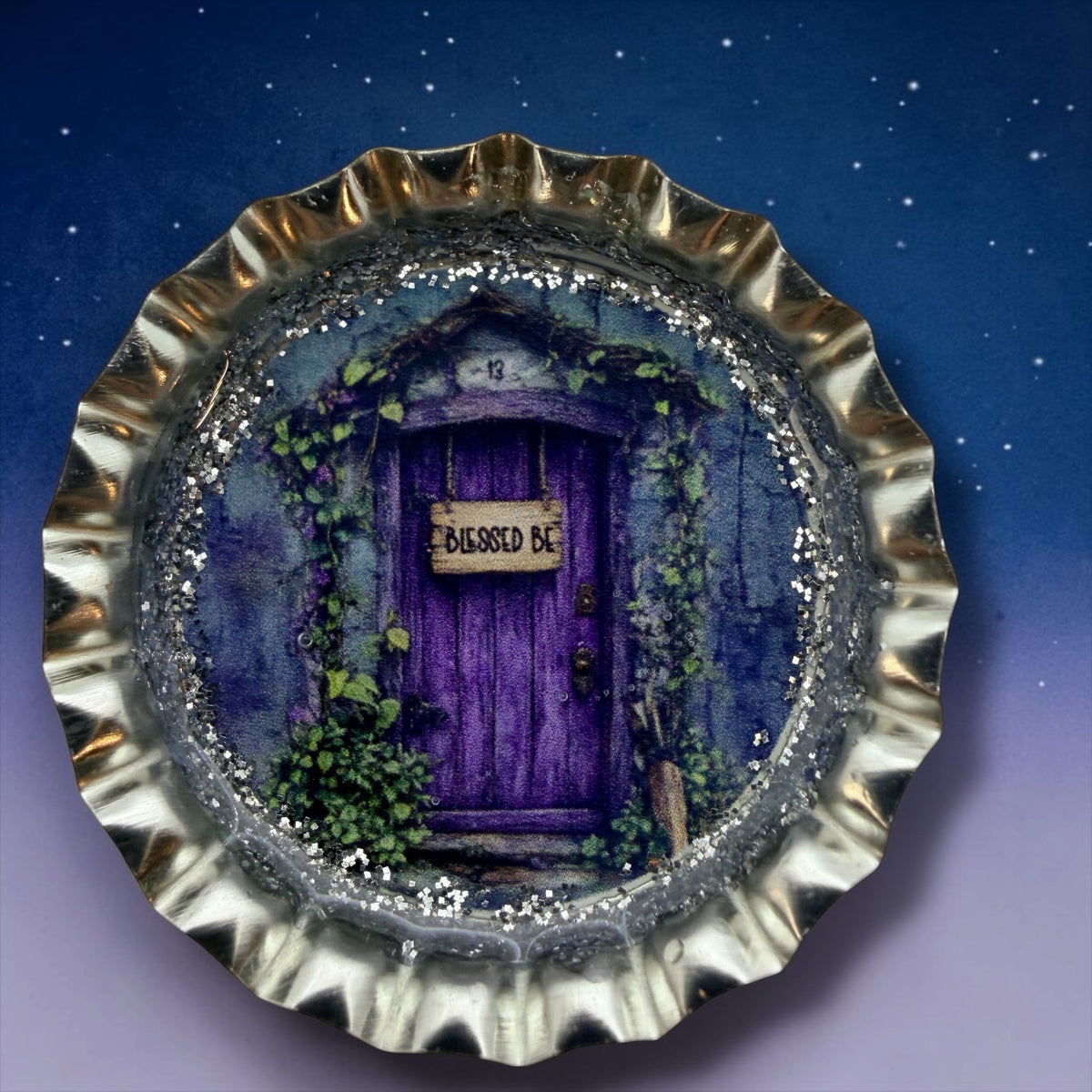 Purple Witch Door Bottle Cap Magnets