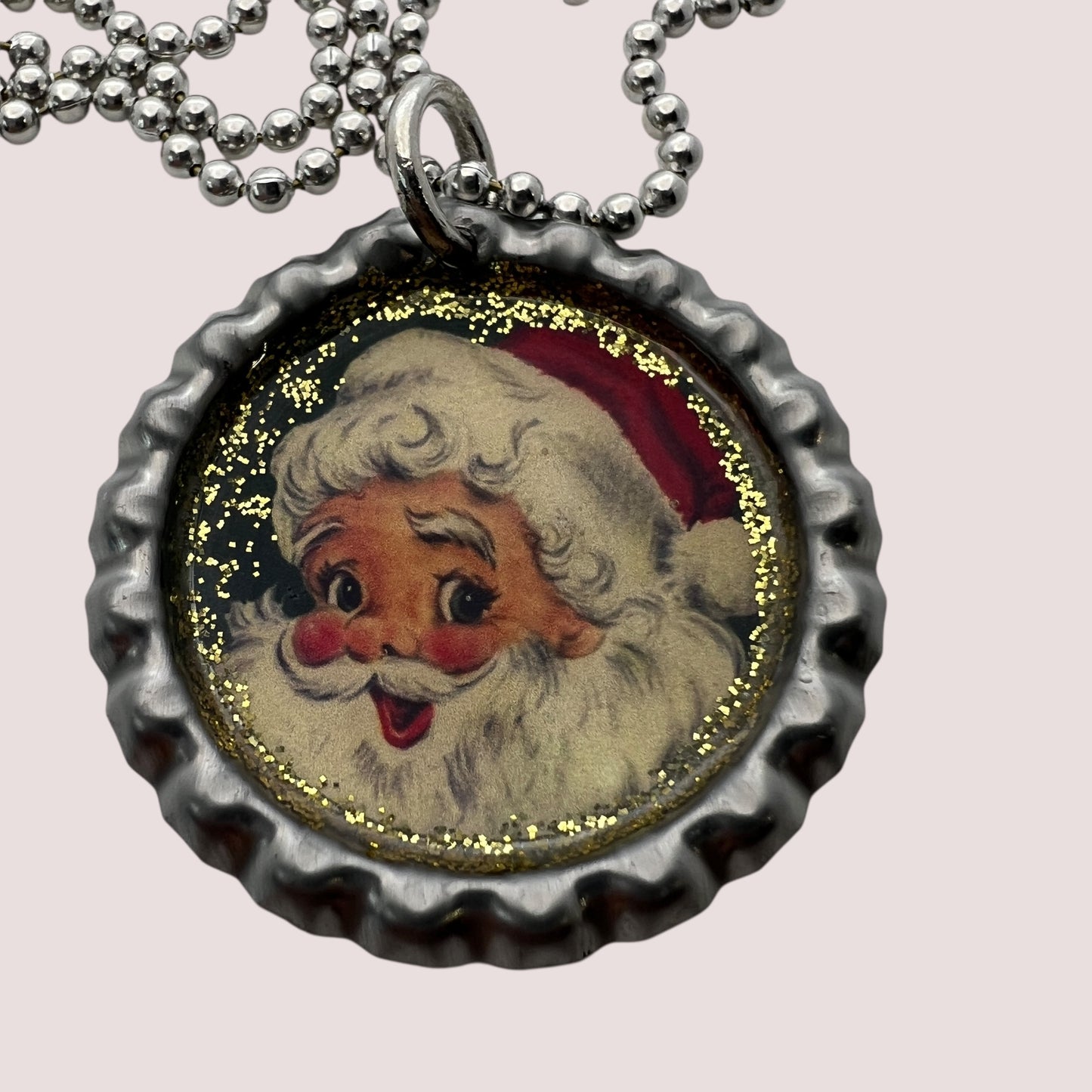 Retro Santa Bottle Cap Necklace