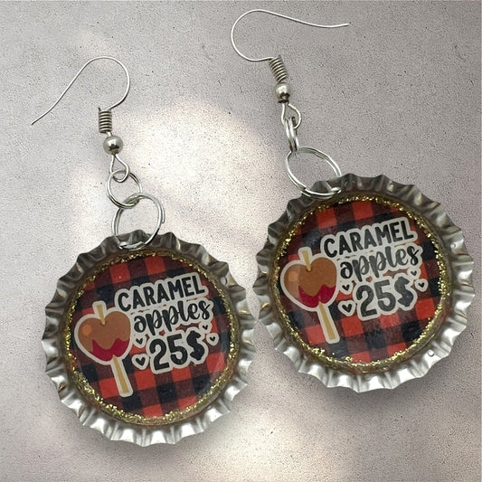 Caramel Apple Fall Bottle Cap Earrings