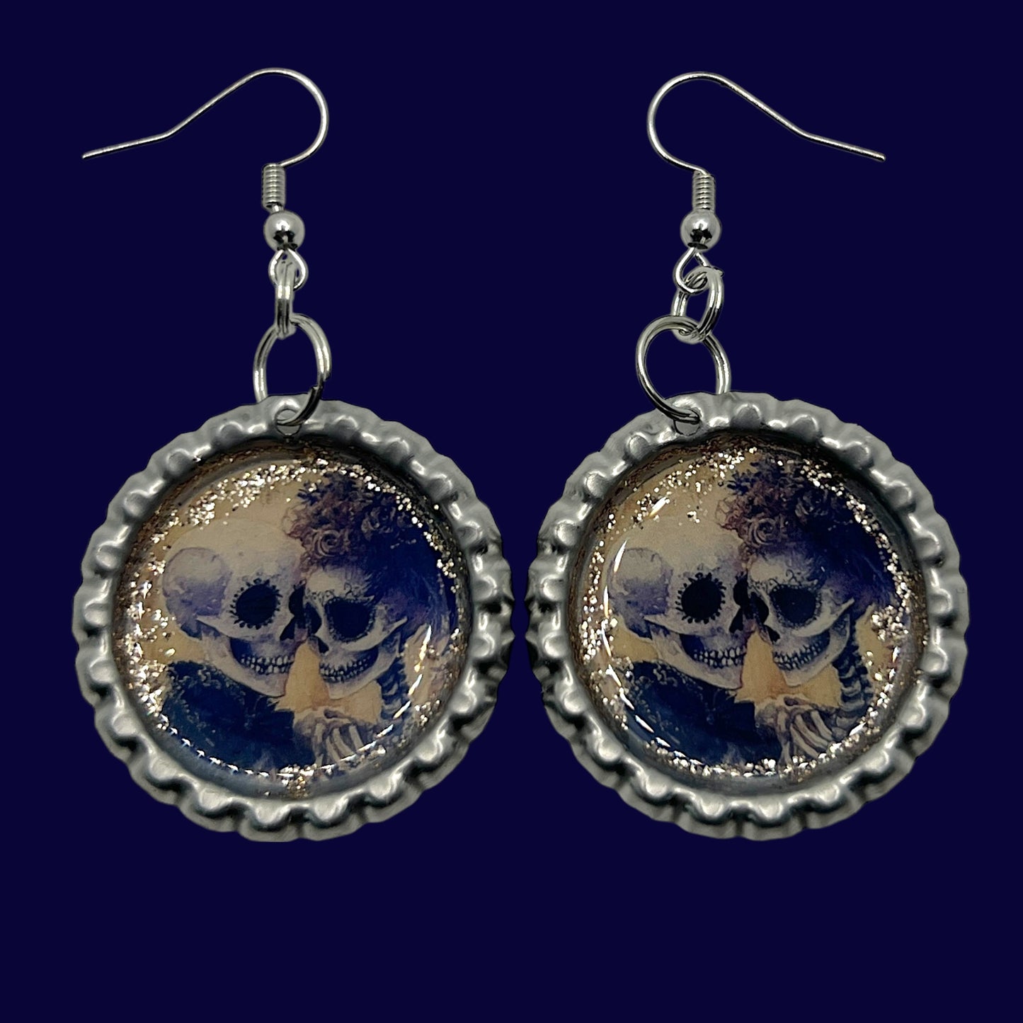 Skeleton Couple Bottle Cap Earrings