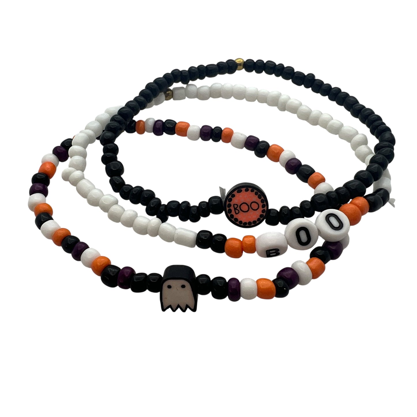 Halloween Beaded Stretch Bracelet Set – Ghost & BOO Charms