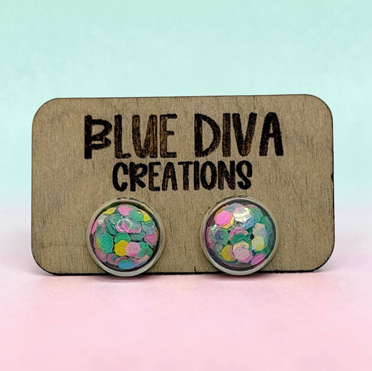 Pastel Chunky Confetti Glitter 12mm Earrings