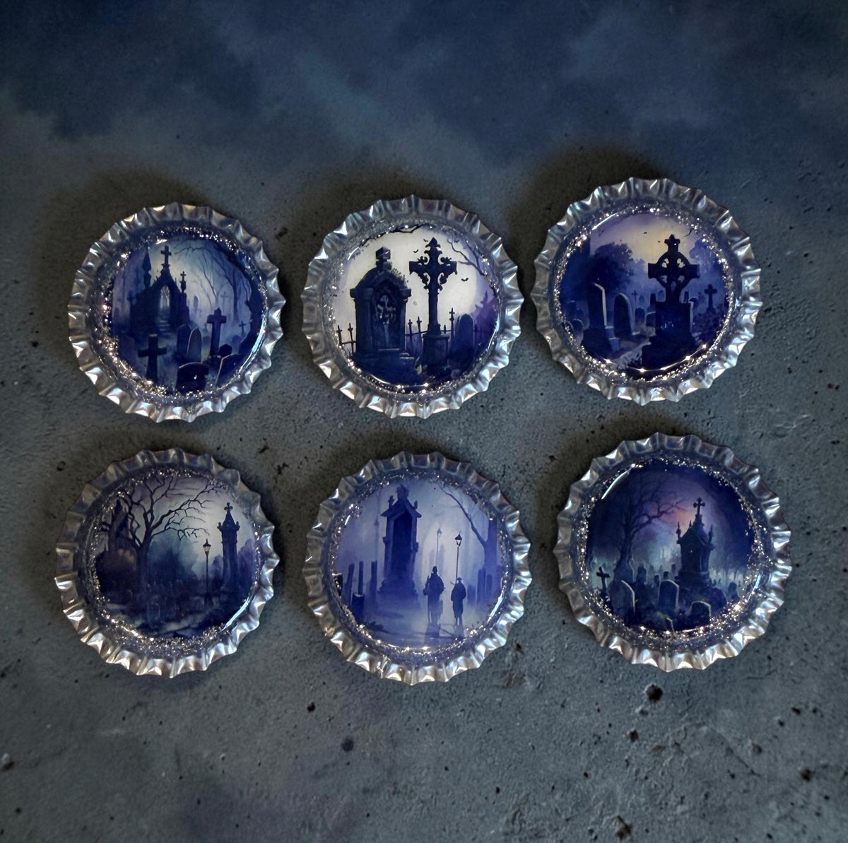 Gothic Cemetery Bottle Cap Magnets