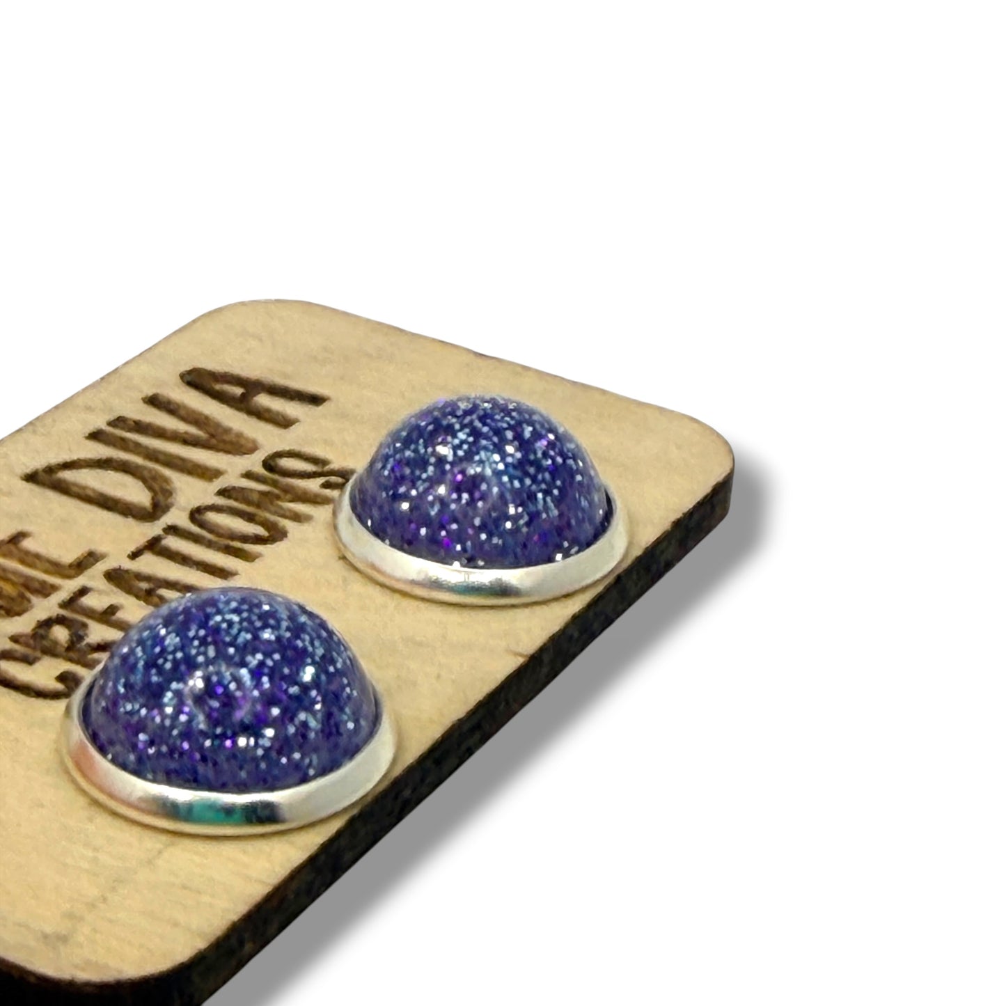 Blue & Purple Glitter Stud 12mmEarrings