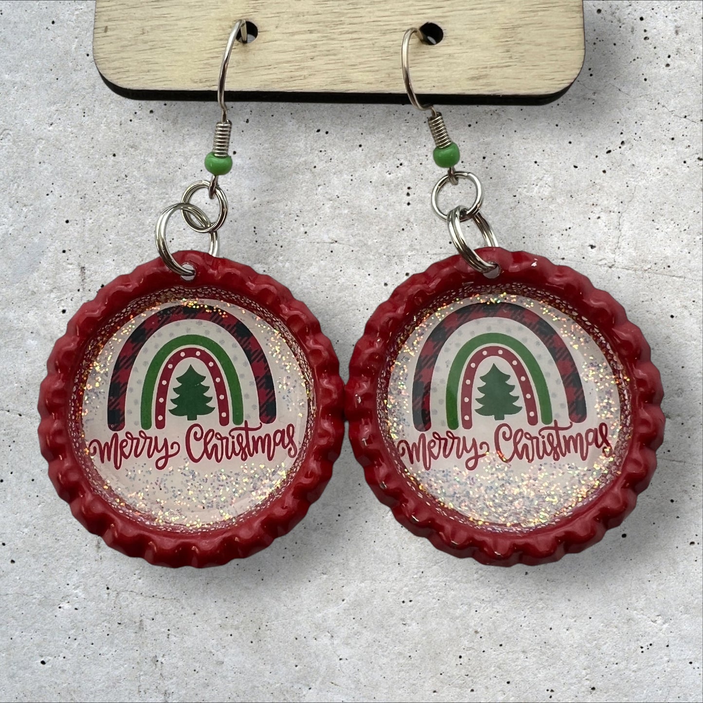 Merry Christmas Rainbow Bottle Cap Earrings