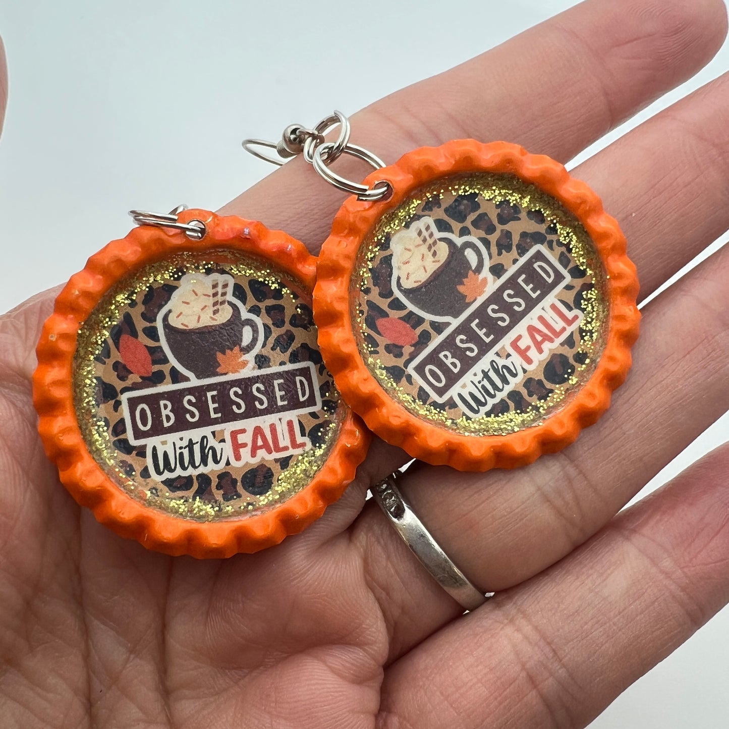 Obsessed with Fall Orange Bottle Cap Earrings