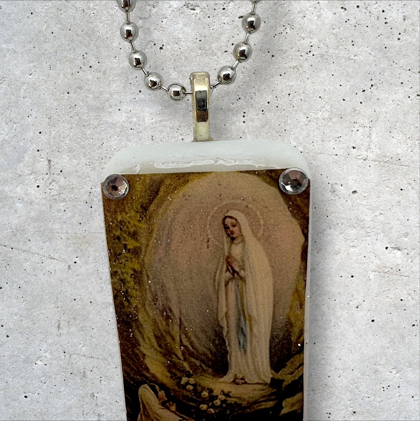 Religious Blessed Mother Upcycled Domino Pendant Necklace