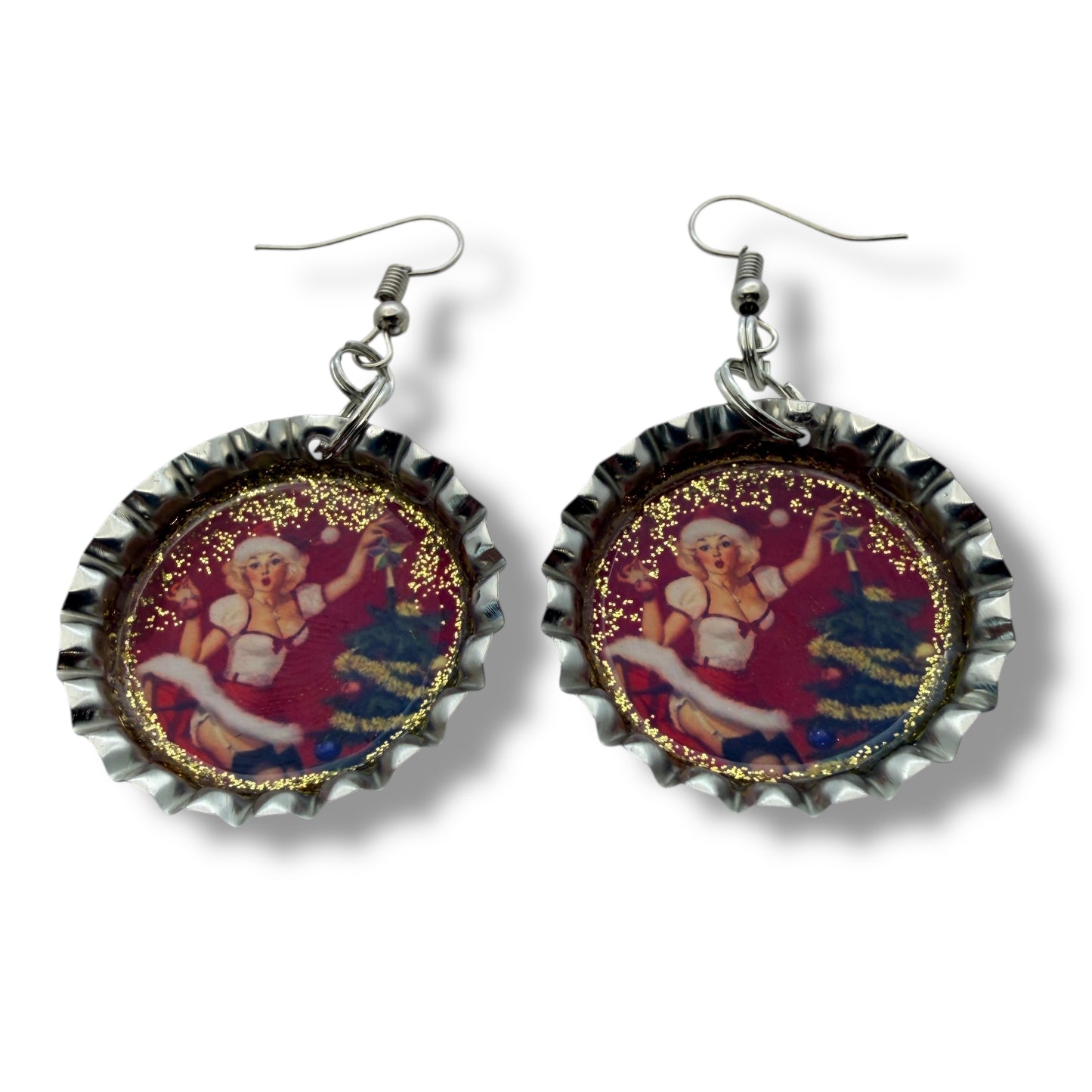 Retro Santa Girl Holiday Earrings