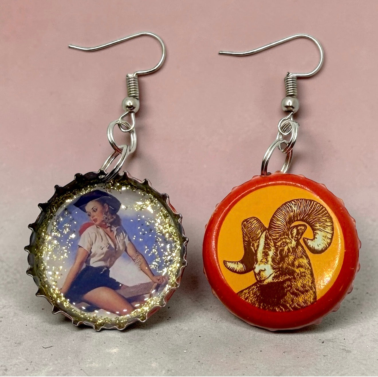 Upcycled Shiner Bock Bottle Cap Retro Cowgirl Earrings