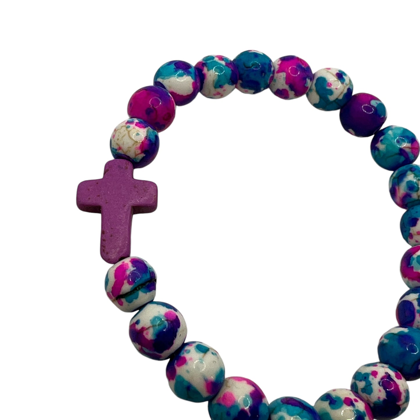 Purple Stone Cross Stretch Bead Bracelet