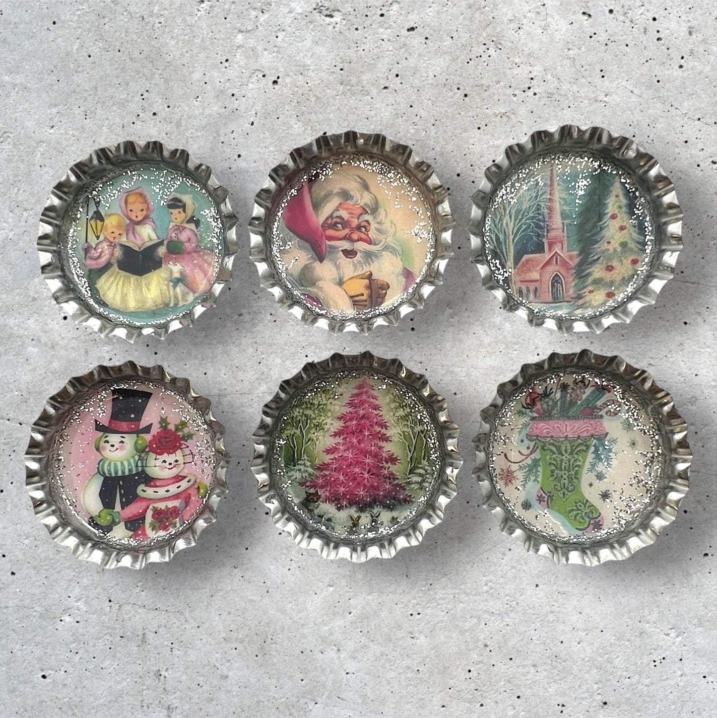 Retro Vintage Christmas Magnet Set