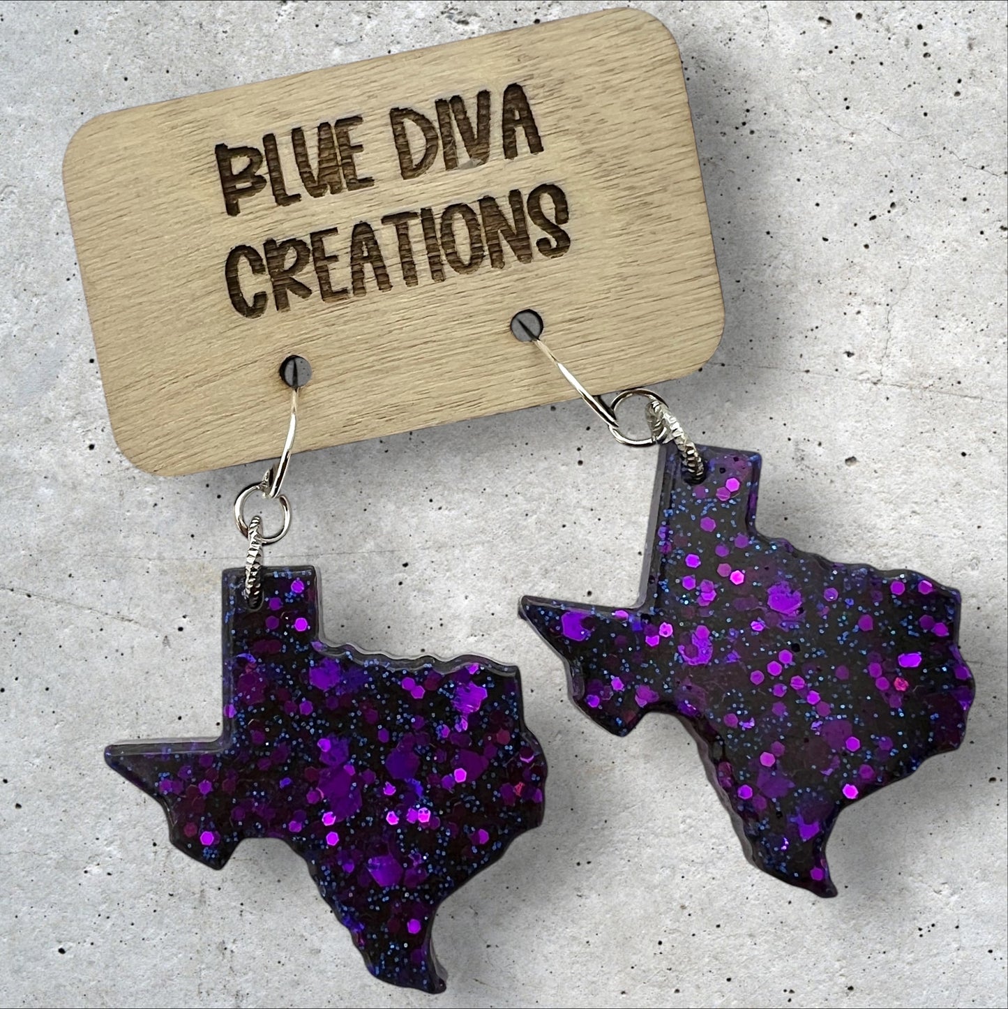 Purple Holographic Glitter Texas Earrings