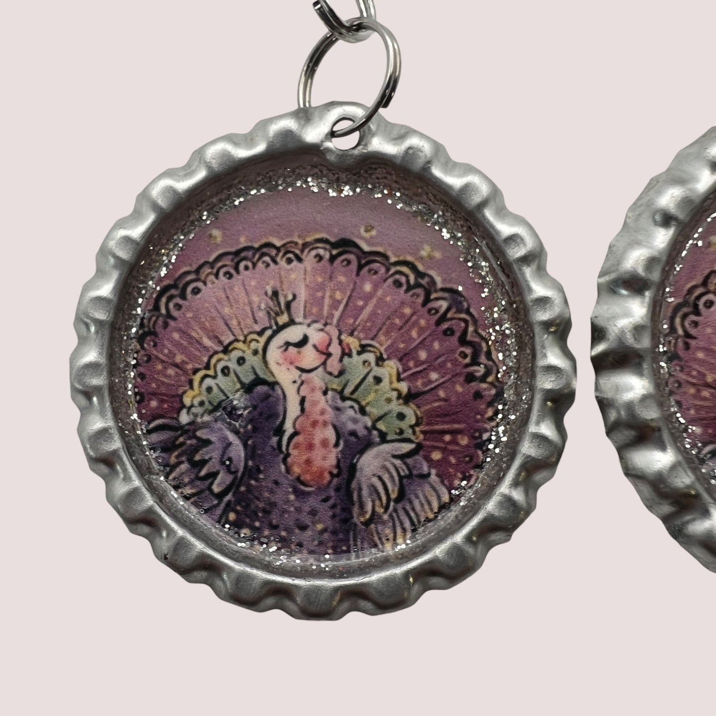 Purple Turkey Bottle Cap Earrings
