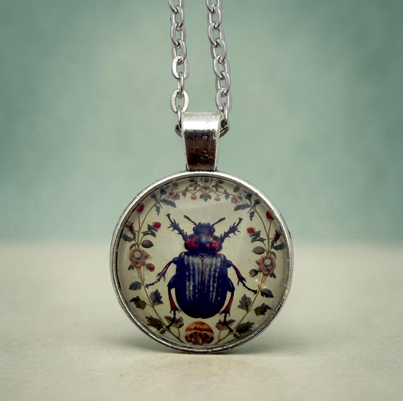 Gothic Beetle Glass Pendant Necklace