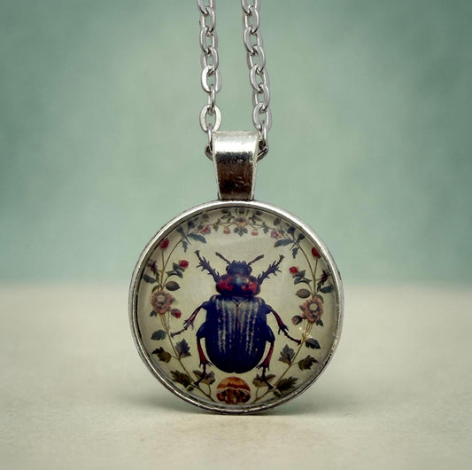 Gothic Beetle Glass Pendant Necklace