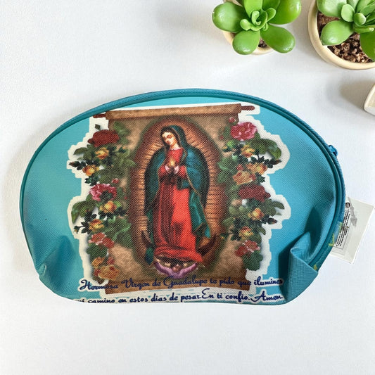 Virgen de Guadalupe Zipper Pouch Cosmetic & Travel Bag – Turquoise 8x6