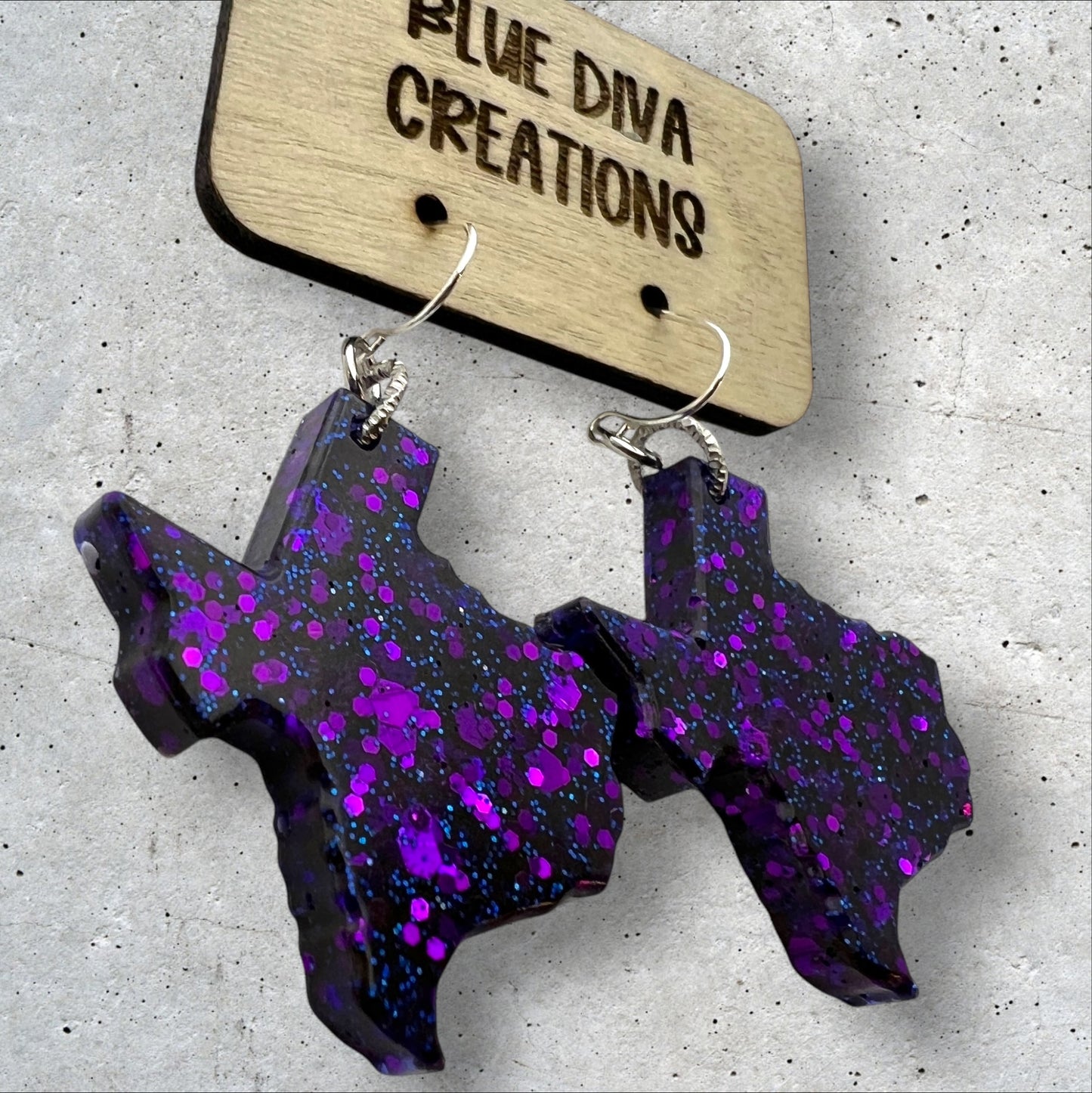 Purple Holographic Glitter Texas Earrings