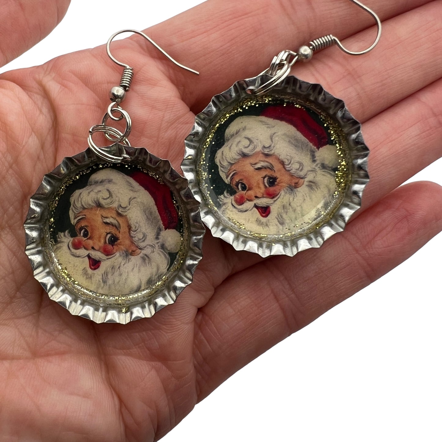 Vintage Santa Bottle Cap Earrings