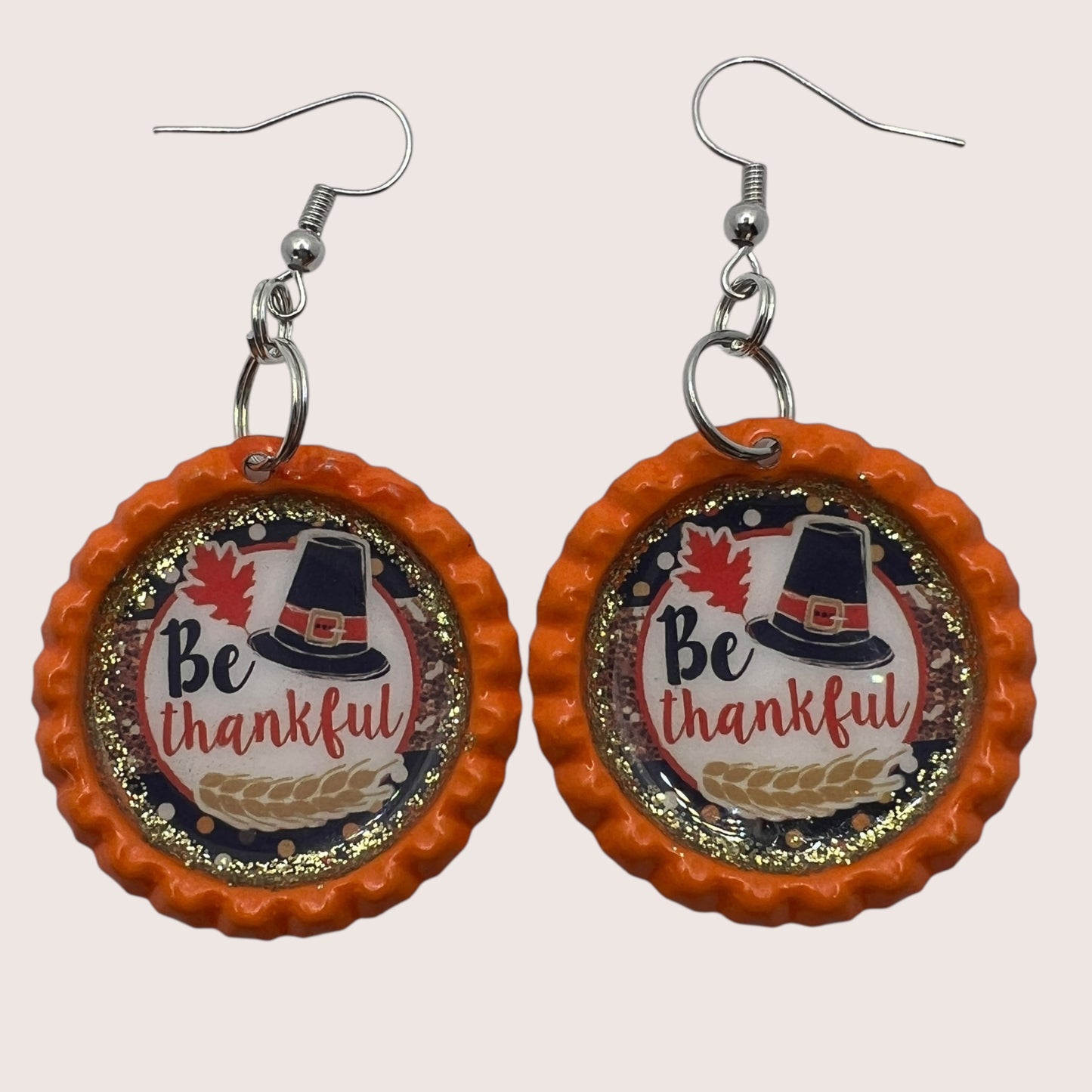 “Be Thankful” Bottle Cap Earrings