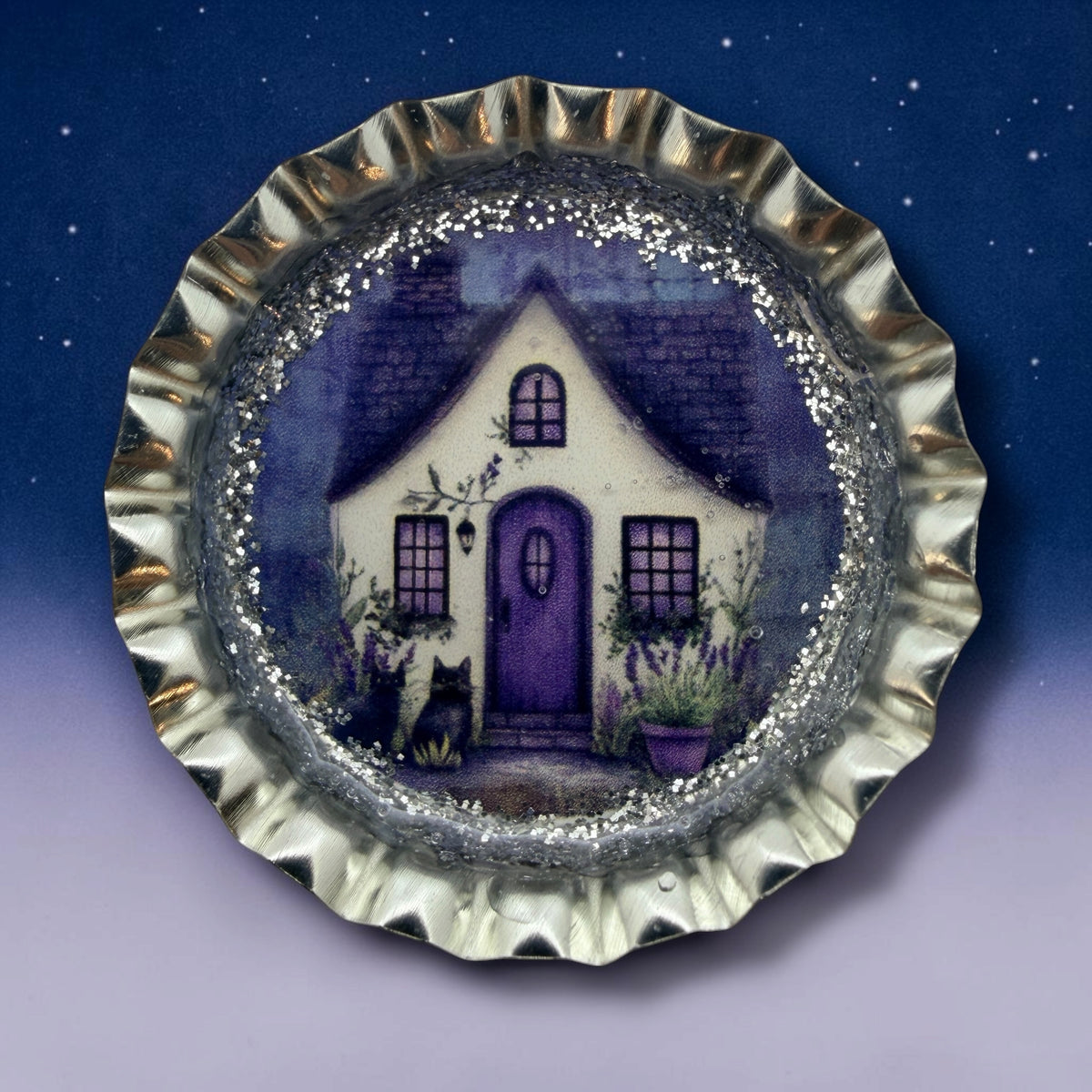 Purple Witch Door Bottle Cap Magnets