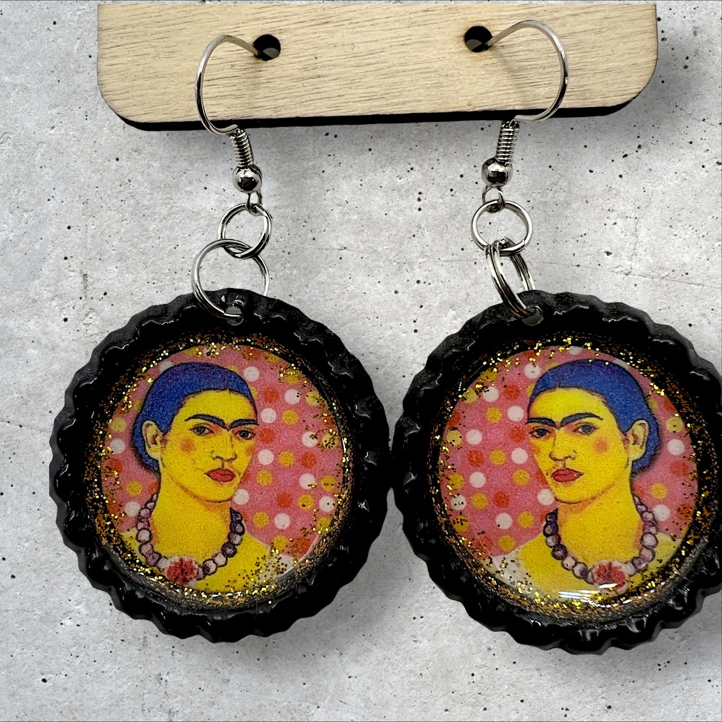 Frida Kahlo Bottle Cap Earrings