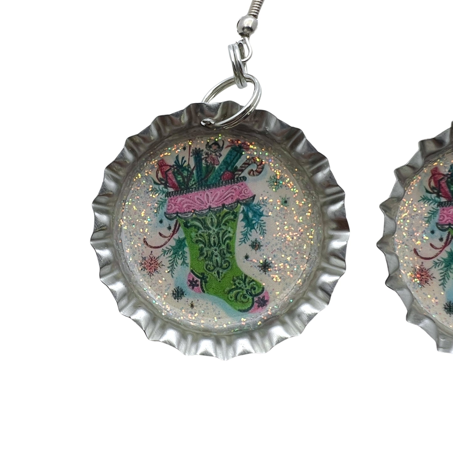 Christmas Stocking Bottle Cap Earrings
