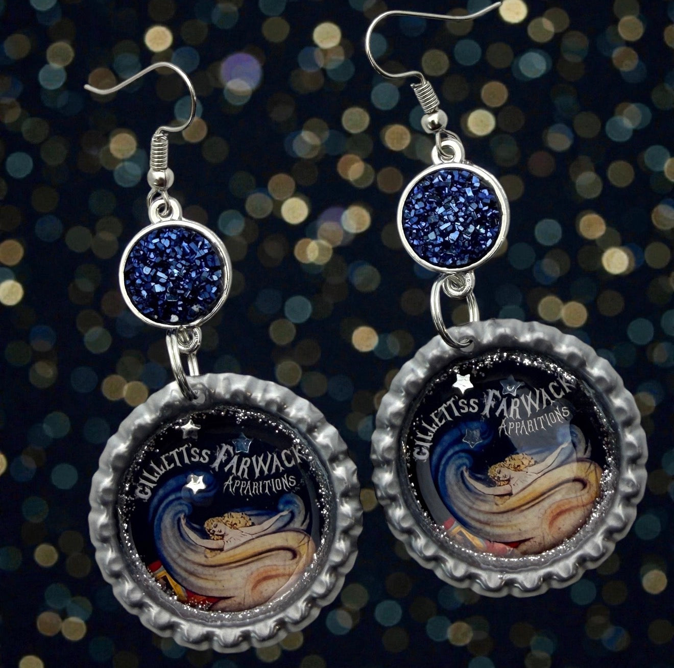 Gothic Circus Bottle Cap Earrings