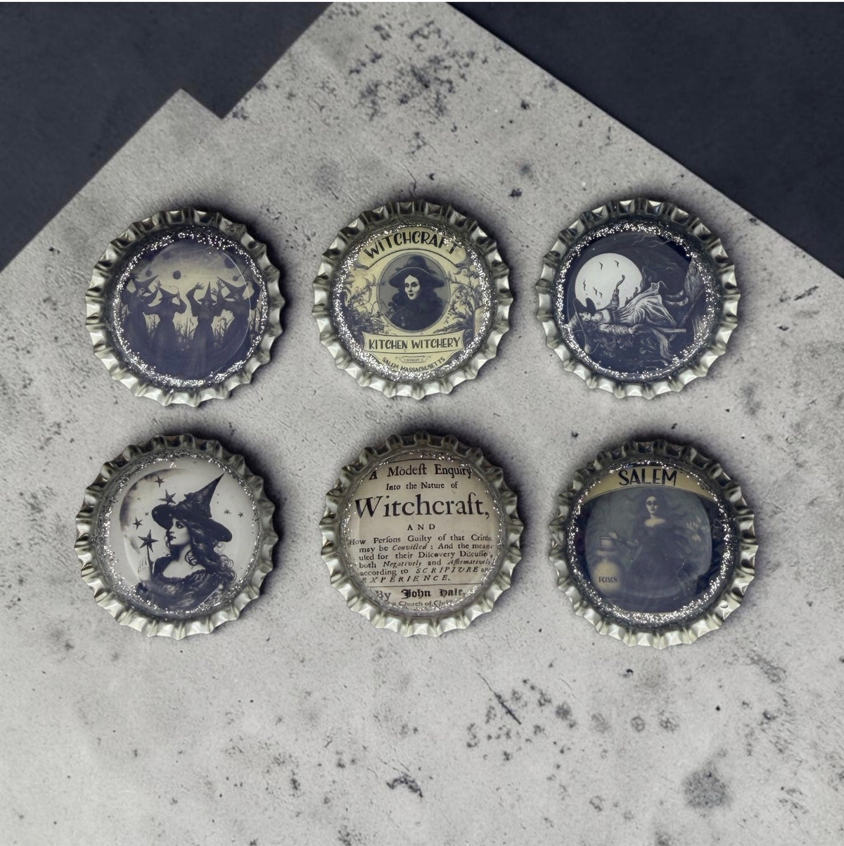 Salem Witchcraft Bottle Cap Magnet Set