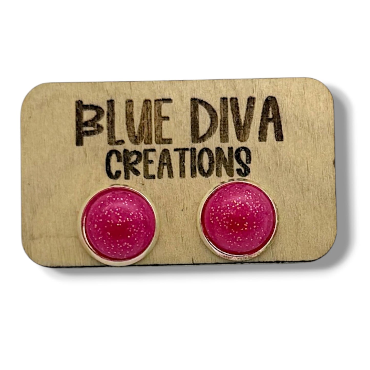Hot Pink Glitter 12mm Stud Earrings