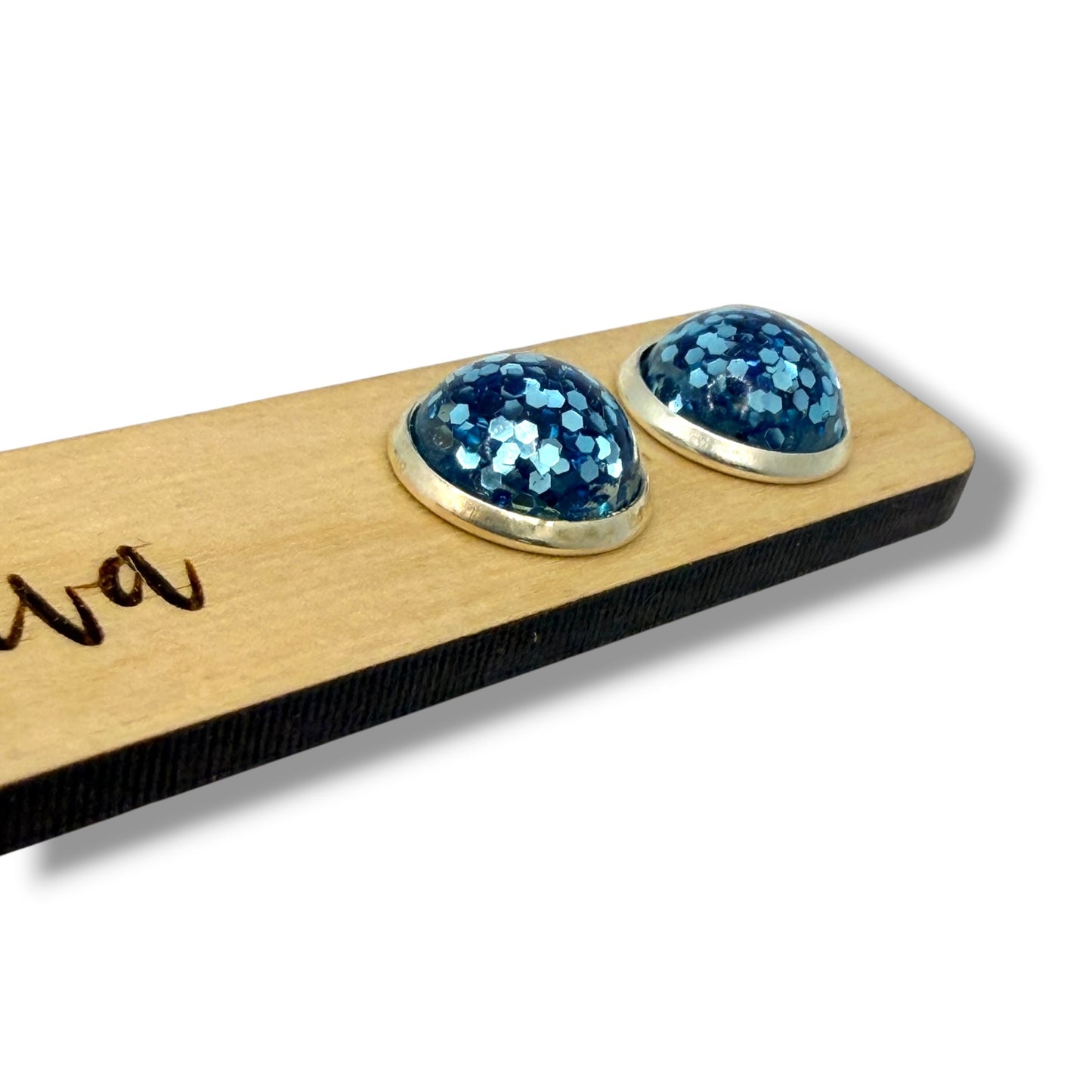 Light Blue Glitter Resin Stud 12mm Earrings