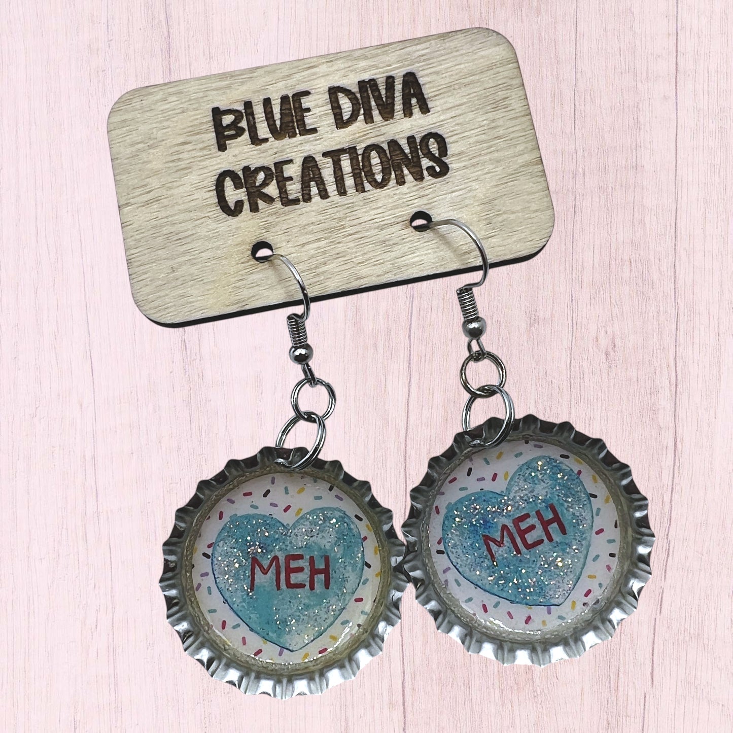 Valentine “Meh” Bottle Cap Earrings