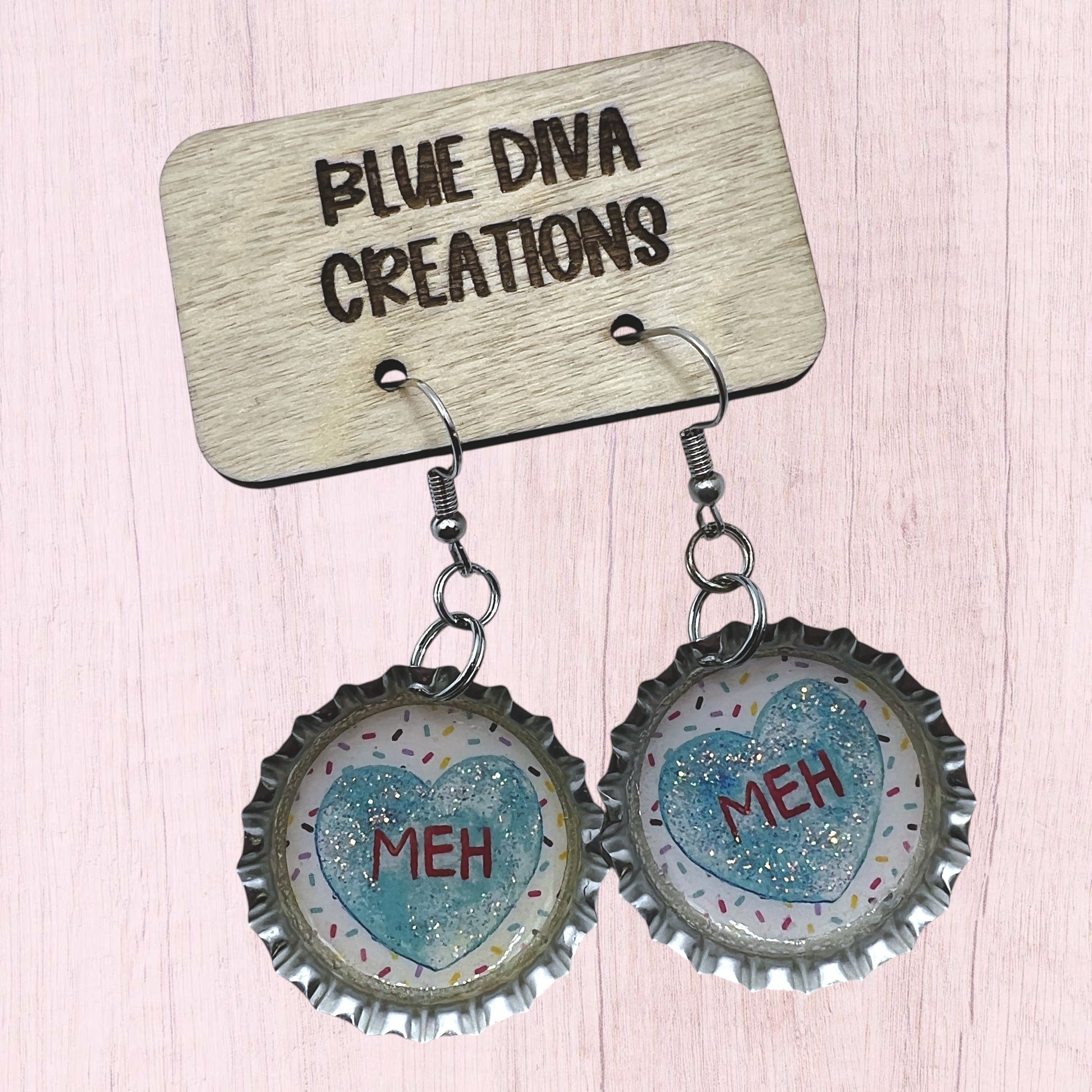 Valentine “Meh” Bottle Cap Earrings