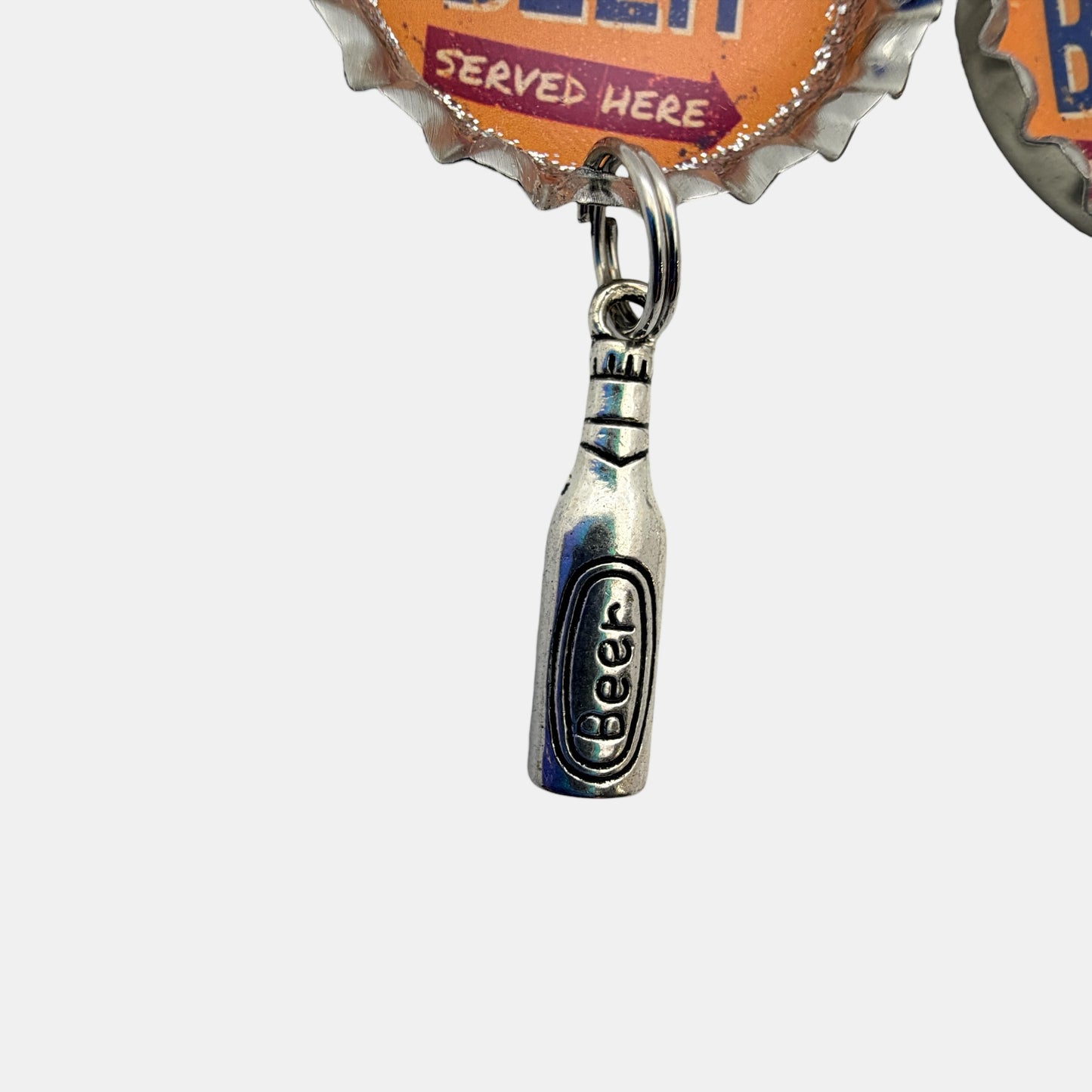 Upcycled Beer Bottle Cap Earrings with Charm