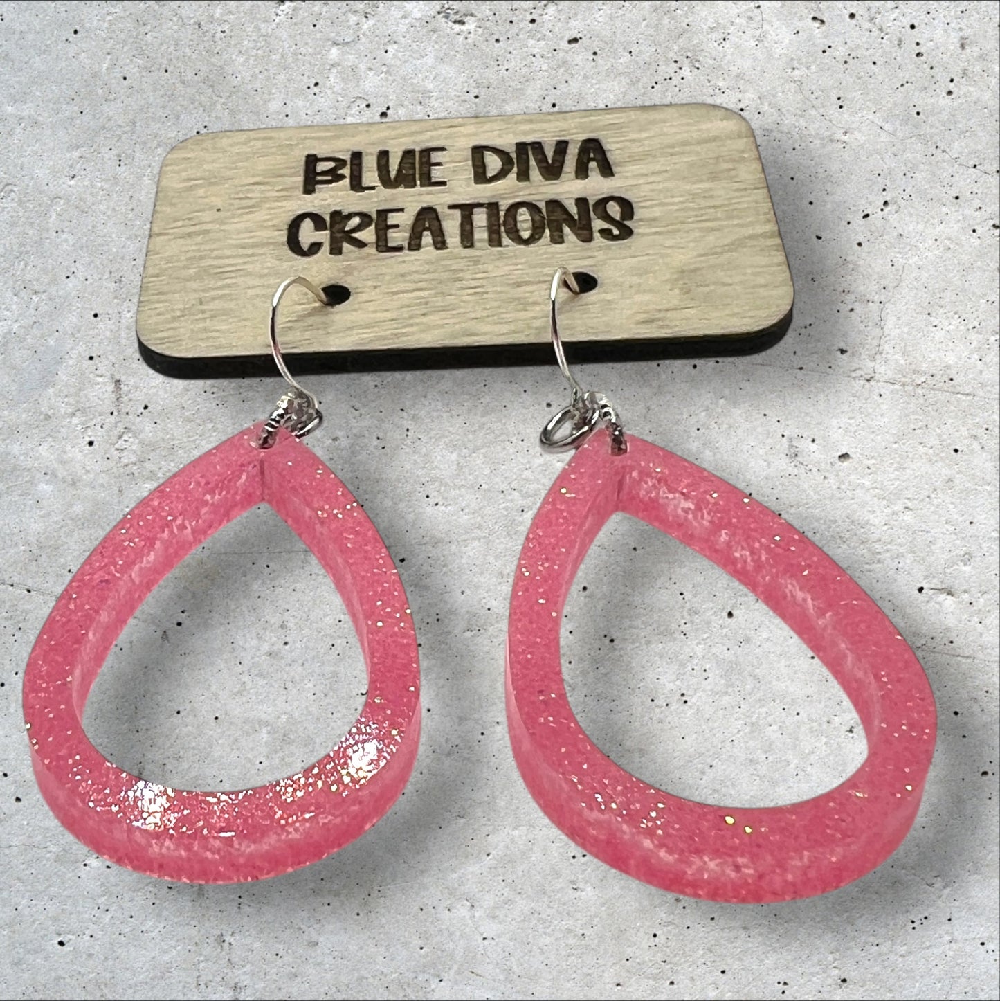 Ice Pink Open Teardrop Resin Earrings