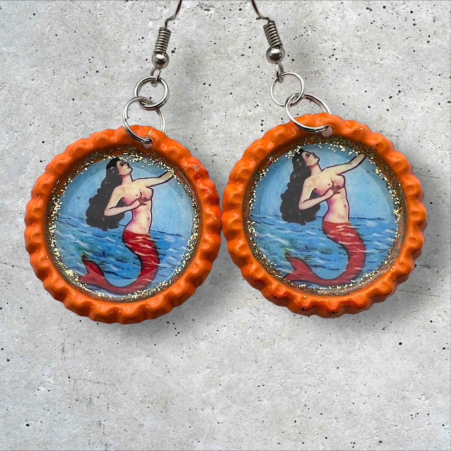 La Sirena Mexican Loteria Bottle Cap Earrings