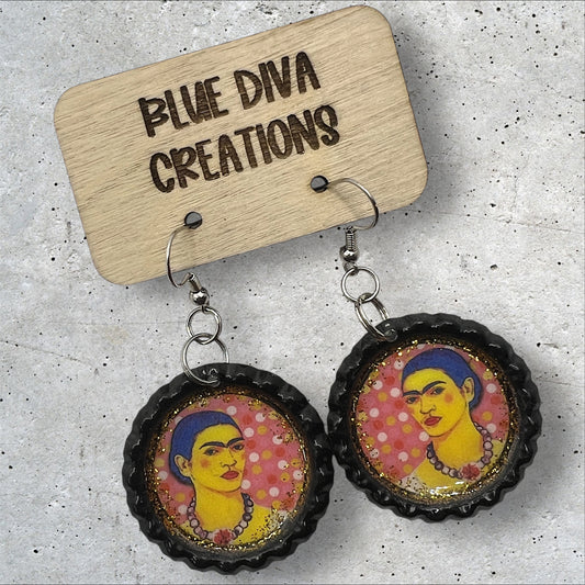 Frida Kahlo Bottle Cap Earrings