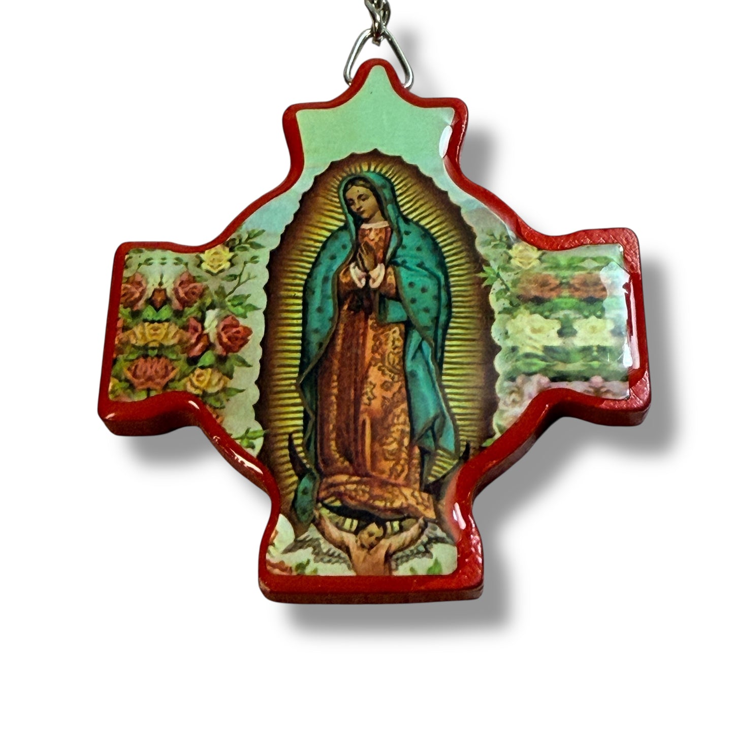Virgen de Guadalupe Wooden Cross Keychain