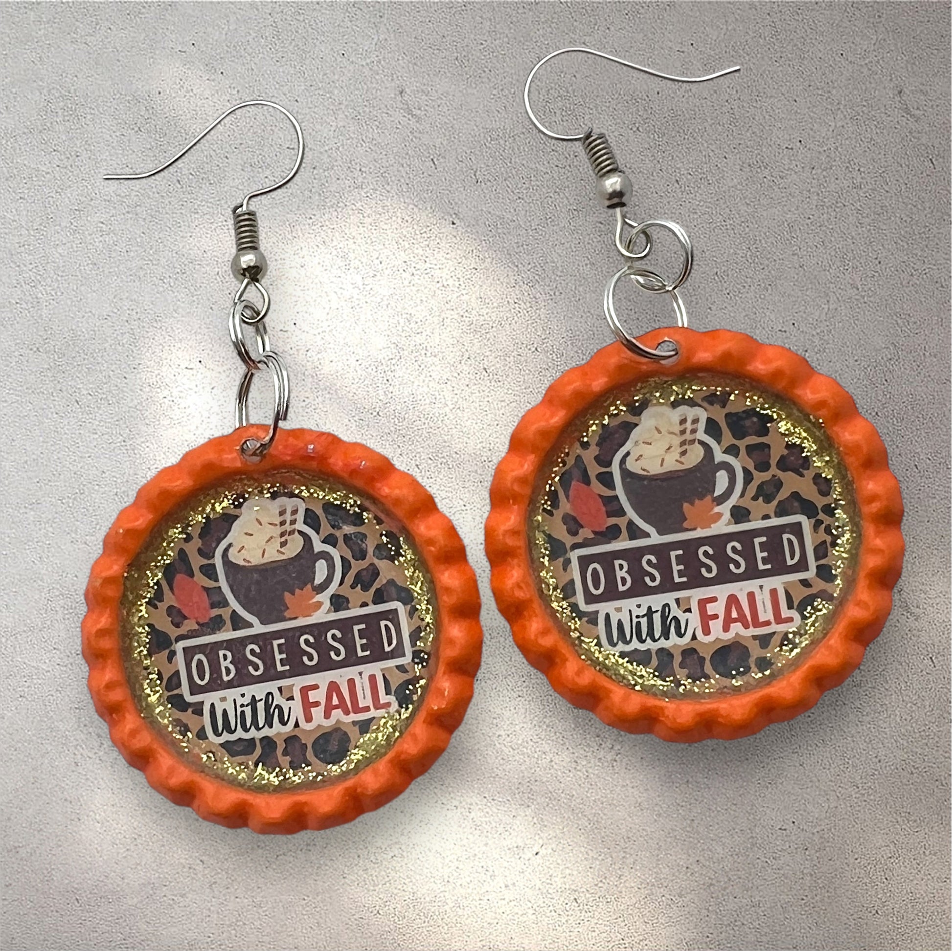 Obsessed with Fall Orange Bottle Cap Earrings