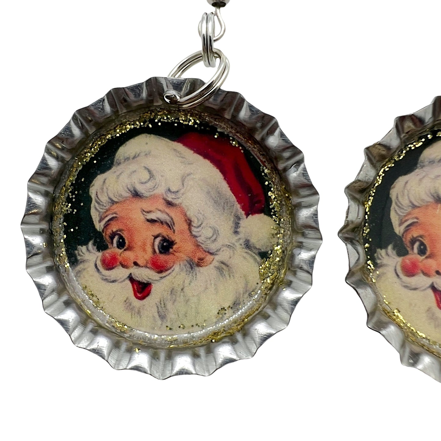 Vintage Santa Bottle Cap Earrings