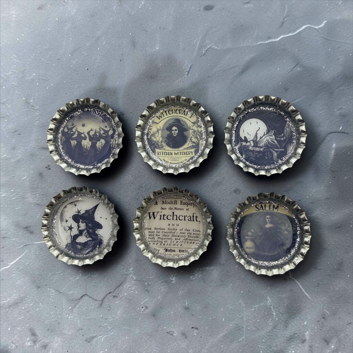 Salem Witchcraft Bottle Cap Magnet Set