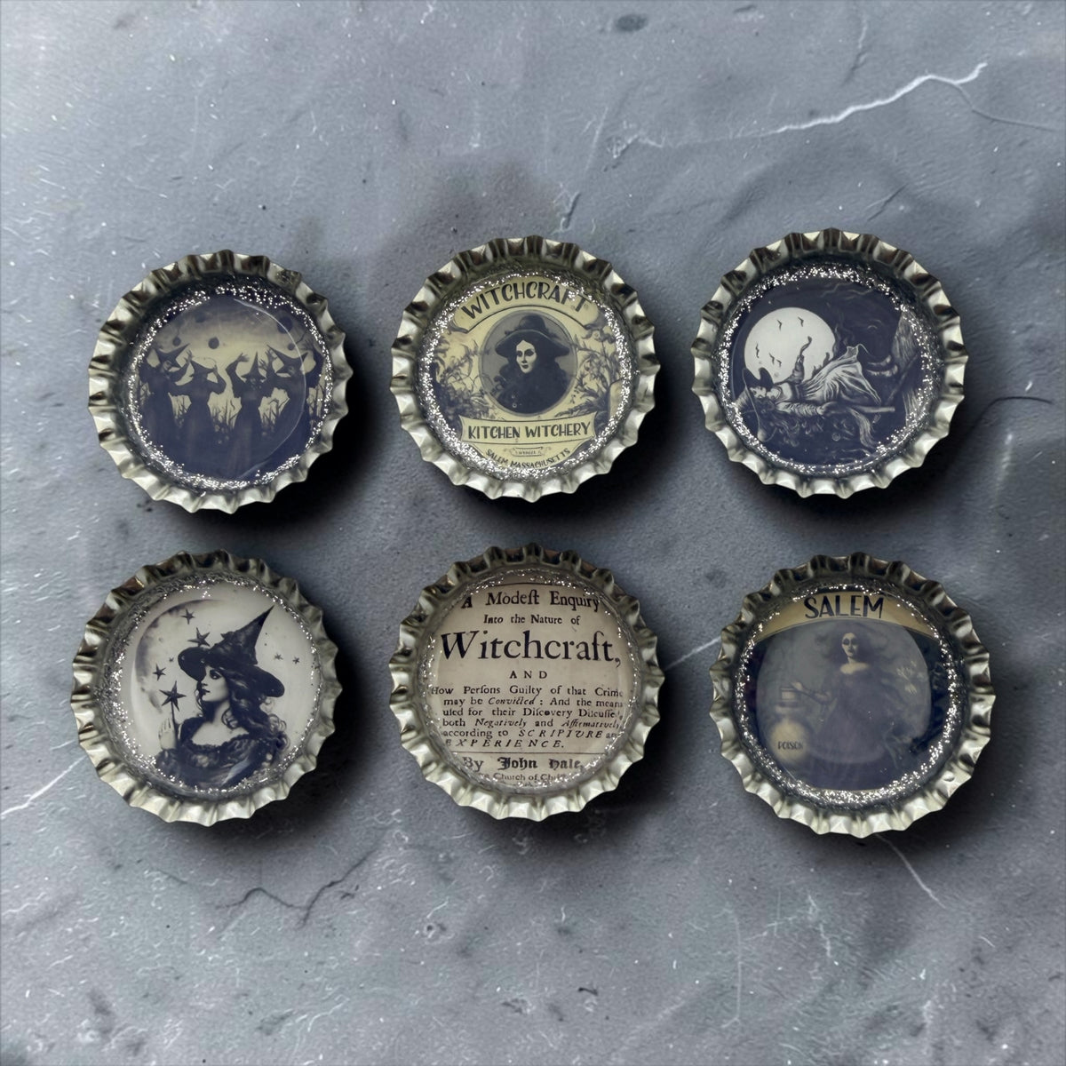 Salem Witchcraft Bottle Cap Magnet Set