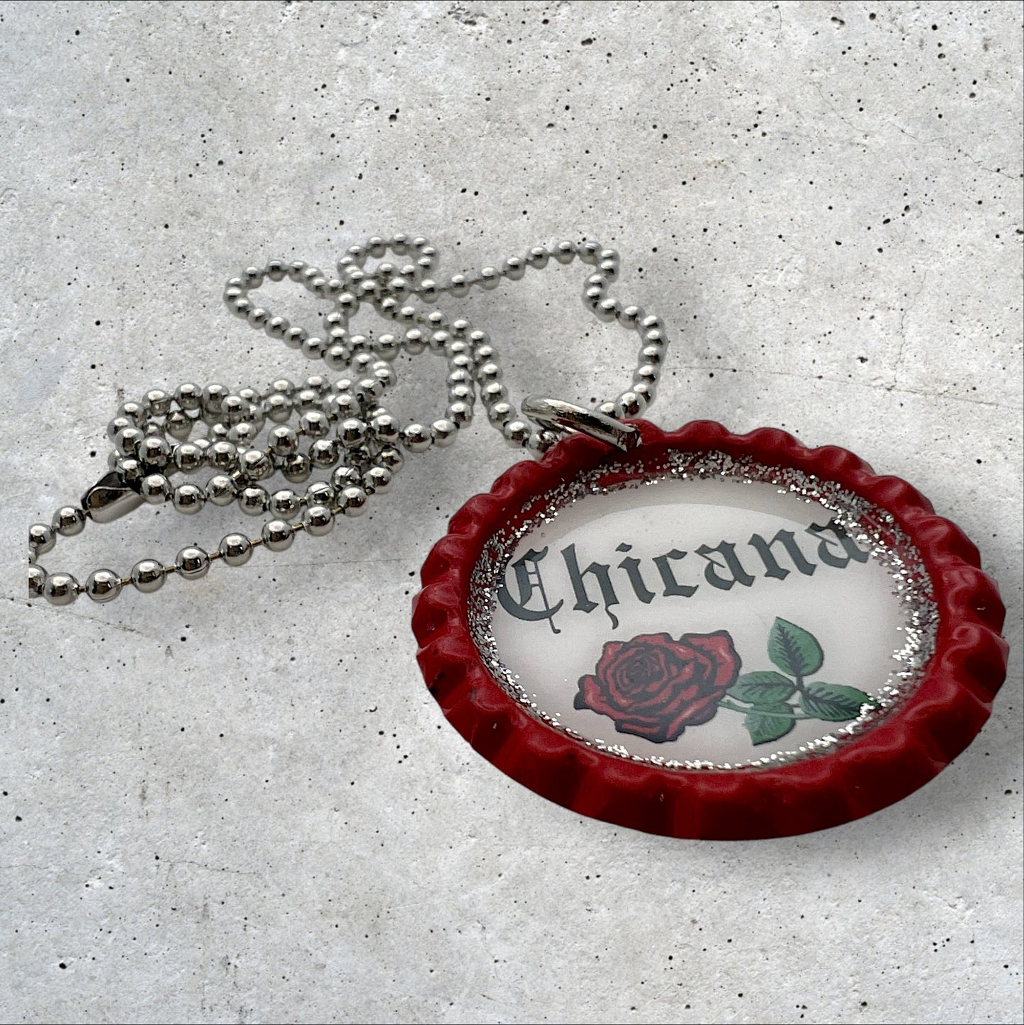 “Chicana” Red Bottle Cap Necklace