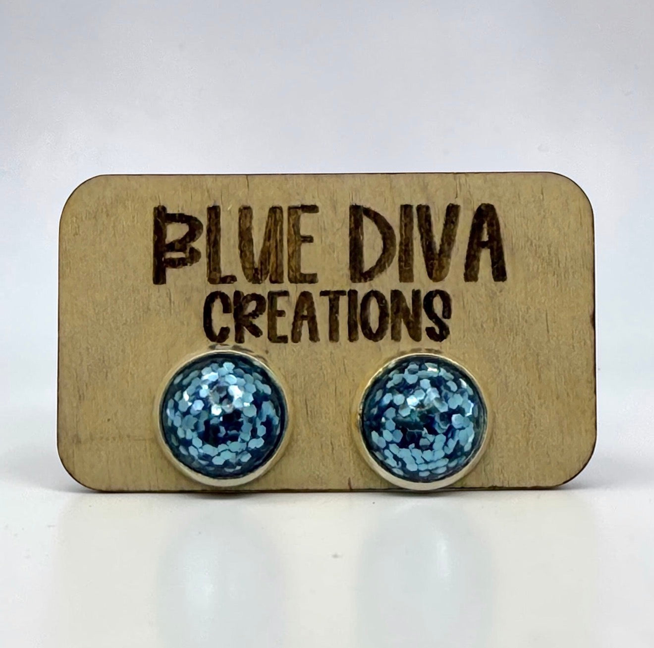 Light Blue Glitter Resin Stud 12mm Earrings